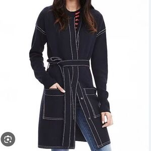[M]Banana Republic Contrast Stitch Wool Blend Navy Belted SweaterJacket